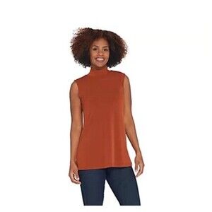 Susan Graver Modern Essentials Liquid Knit Mock Neck Top Ginger Spice Size XL
